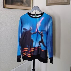 Star Wars AOP Luke Skywalker Darth Vader Lightsaber Battle Men's L Sweatshirt